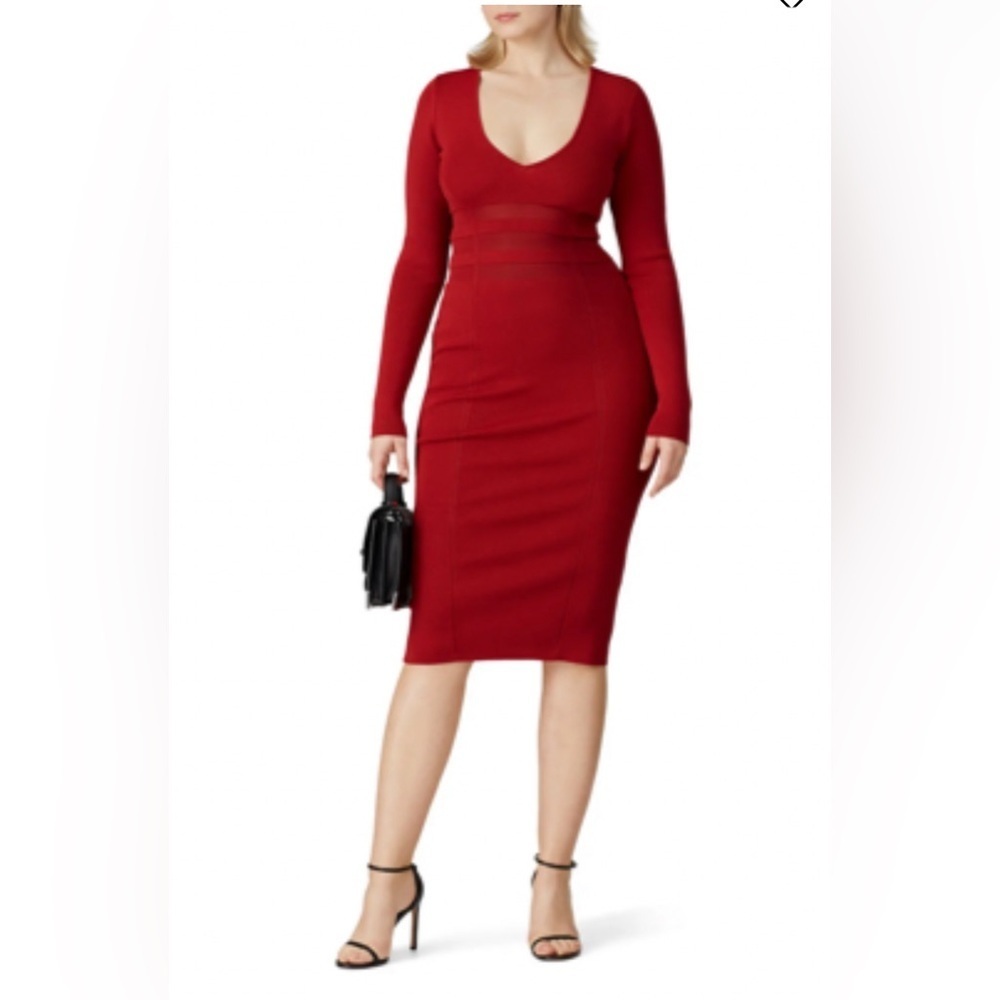 🎀 NEW GOOD AMERICAN red v neck bodycon long sleeve
